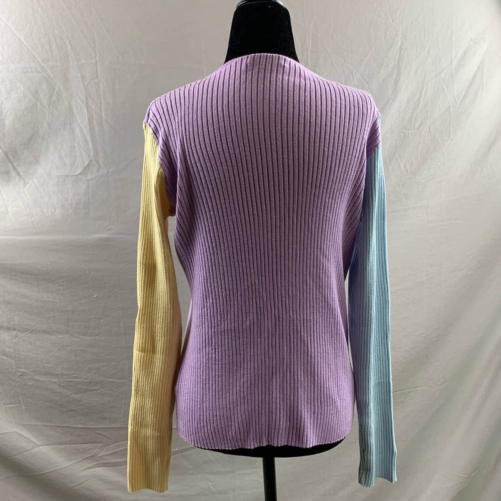 Rib Knit Tie Front Color Block Cardigan - Picture 7 of 7